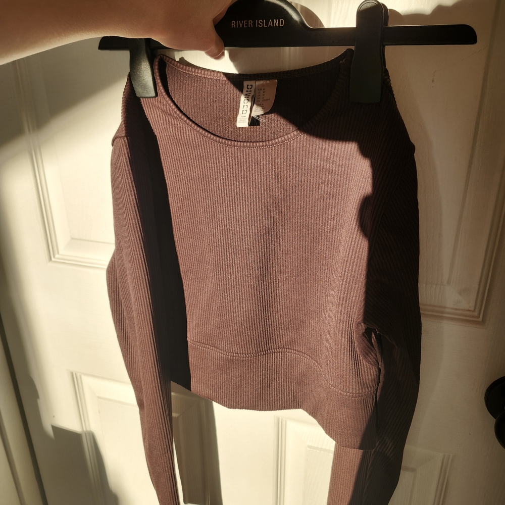 Divided Brown Ribbed Crop Top